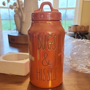Rae Dunn "Bugs & Hisses" Orange Iridescence Ceramic Canister W/Lid 9.75x4.5" NIB